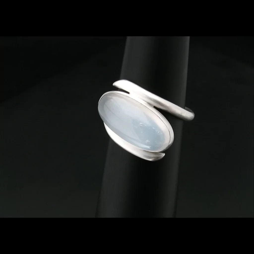oval silver moon ring closeup