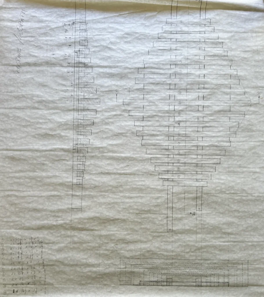 wood sculpture with mirror draft